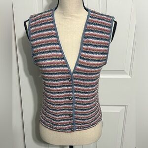 Vintage 1980s/1990s Knit Woven Pink and Blue Striped Vest size Medium